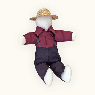 Amish Doll Traditional Boy Faceless Handmade 18” Tall Rag Doll Burgundy
