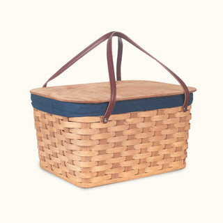 Hand Sewn Cloth Liner For Large Classic Picnic Basket Blue