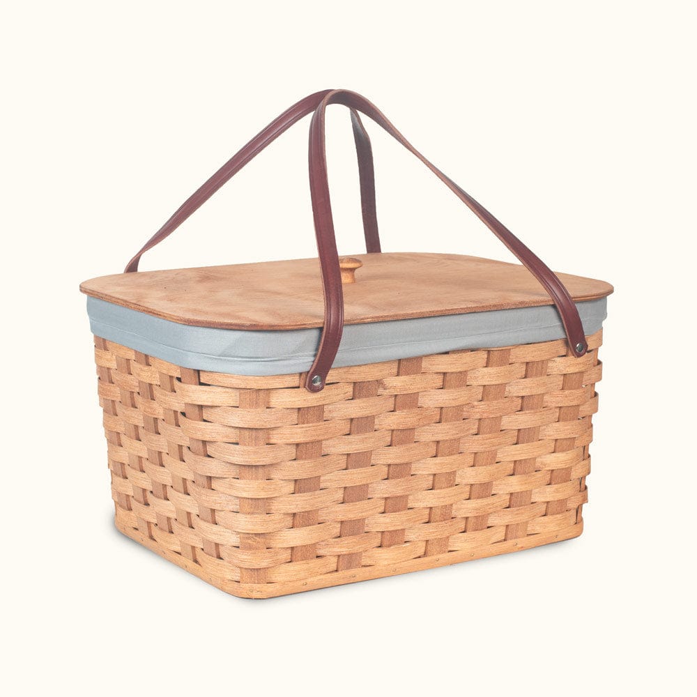 Hand Sewn Cloth Liner For Large Classic Picnic Basket Gray