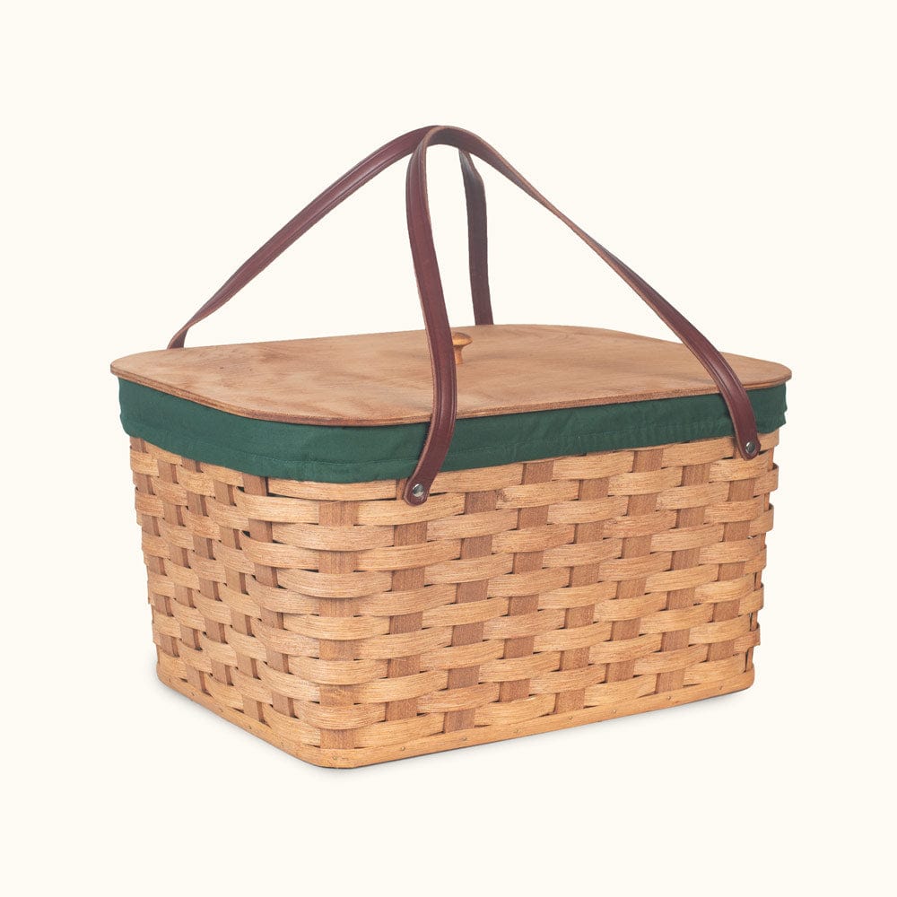 Hand Sewn Cloth Liner For Large Classic Picnic Basket Green