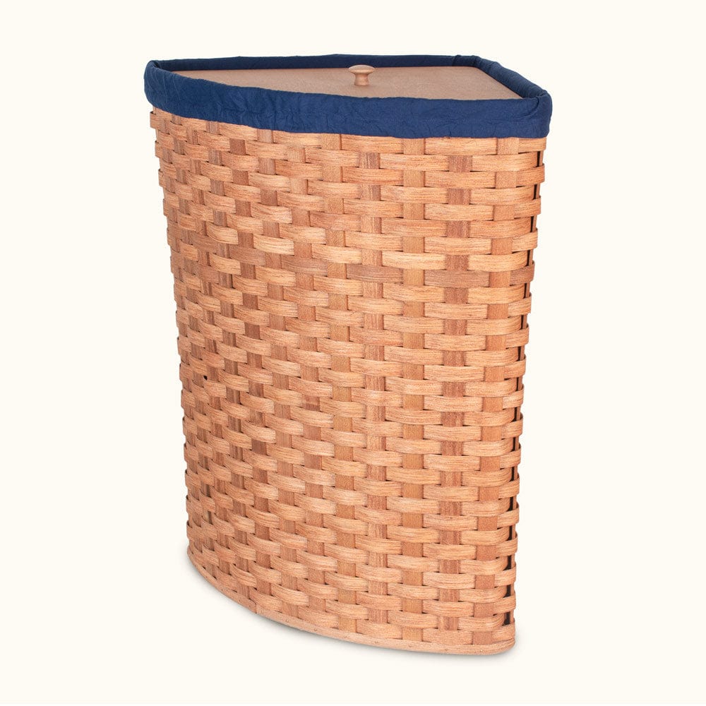Hand Sewn Cloth Liner For Large Corner Hamper Basket Blue