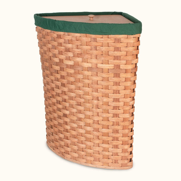 Hand Sewn Cloth Liner For Large Corner Hamper Basket Green