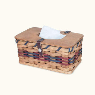 Amish Handmade Rectangular Tissue Box Cover Basket Wine & Blue