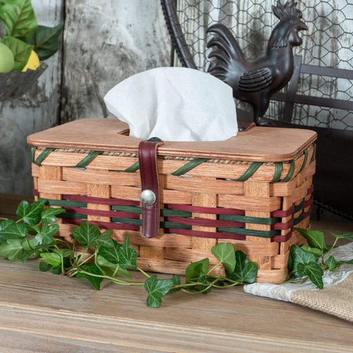 Amish Handmade Rectangular Tissue Box Cover Basket Wine & Green
