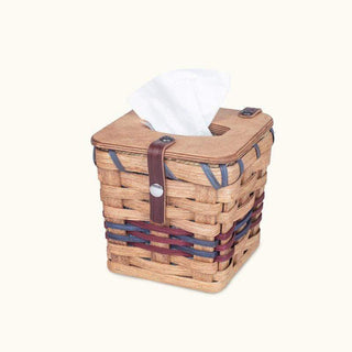 Amish Handmade Square Tissue Box Cover Basket Wine & Blue