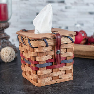 Amish Handmade Square Tissue Box Cover Basket Wine & Blue