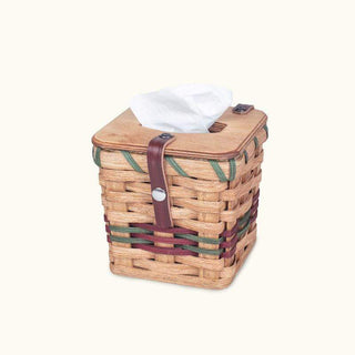 Amish Handmade Square Tissue Box Cover Basket Wine & Green