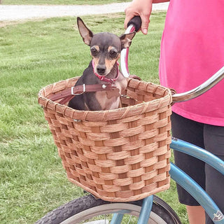 Large Front Bike Basket | Amish Wicker w/Quick Release Straps (Fits Small Dog) Plain