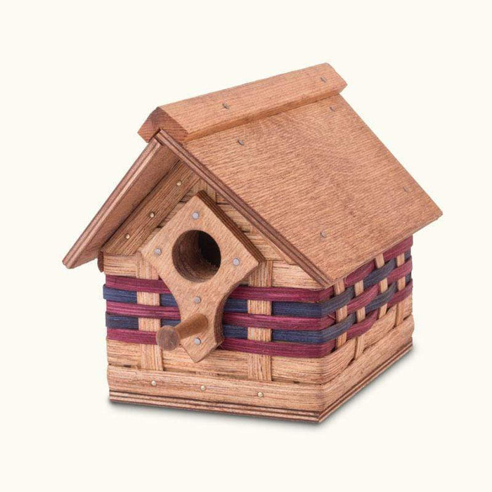 Vintage Wicker Amish Bird House: Rustic Wooden Cottage Design Wine & Blue