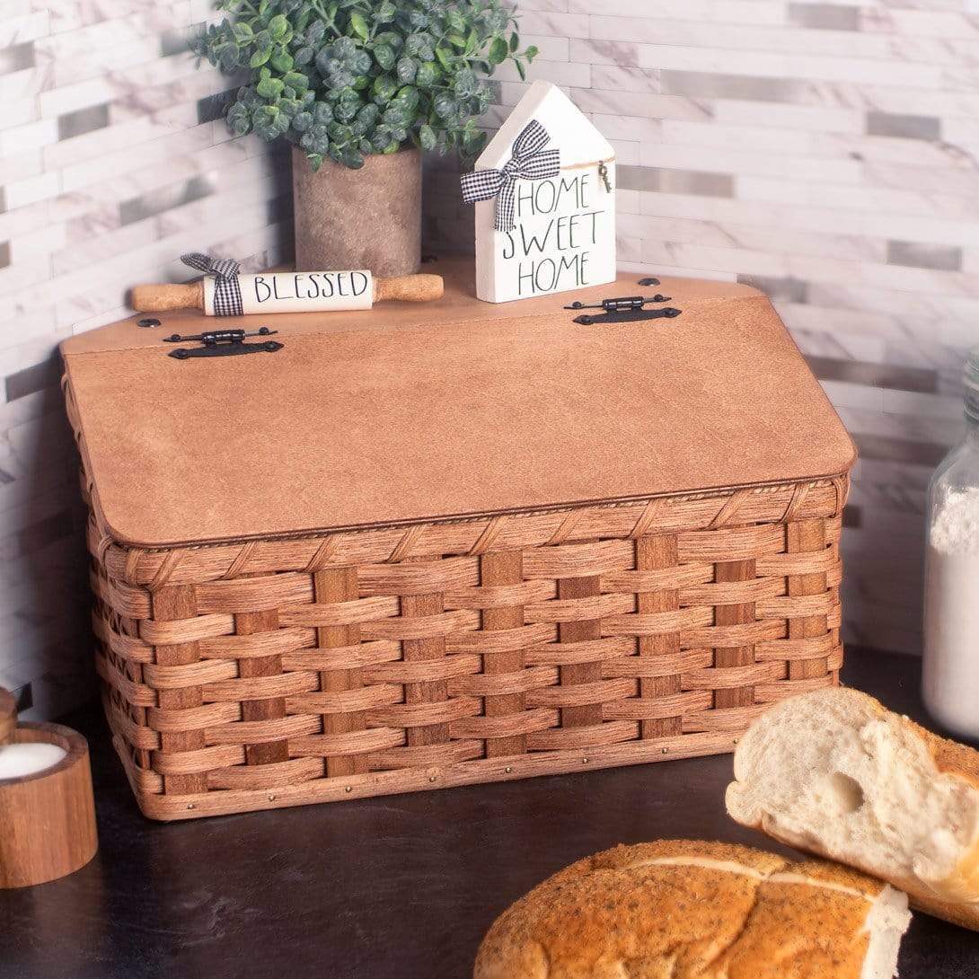 Amish Corner Bread Box  Rustic Woven Wooden Countertop Storage – Amish  Baskets