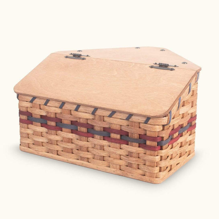 Amish Corner Bread Box | Rustic Woven Wooden Countertop Storage Wine & Blue