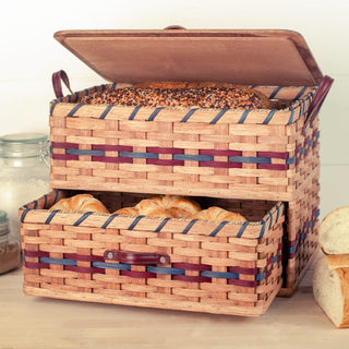Large Rustic Bread Box | Vintage Amish Countertop Storage Organizer Wine & Blue