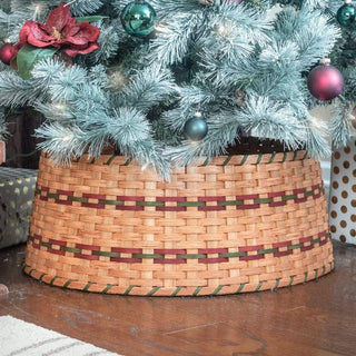 Christmas Tree Collar Decorative Ring - Amish Woven Wicker Wine & Green