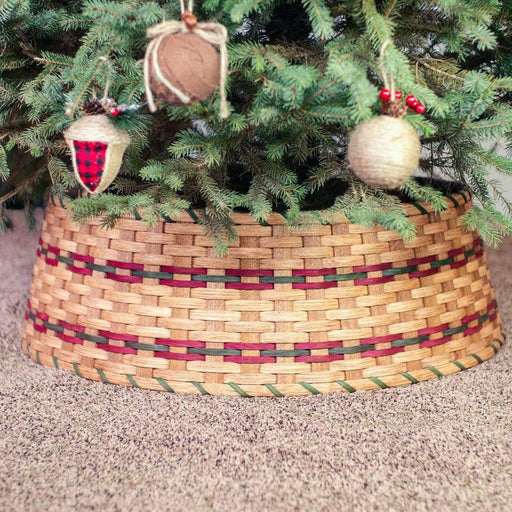 Large Woven Tree Collar - Amish Wicker Christmas Tree Ring Wine & Green