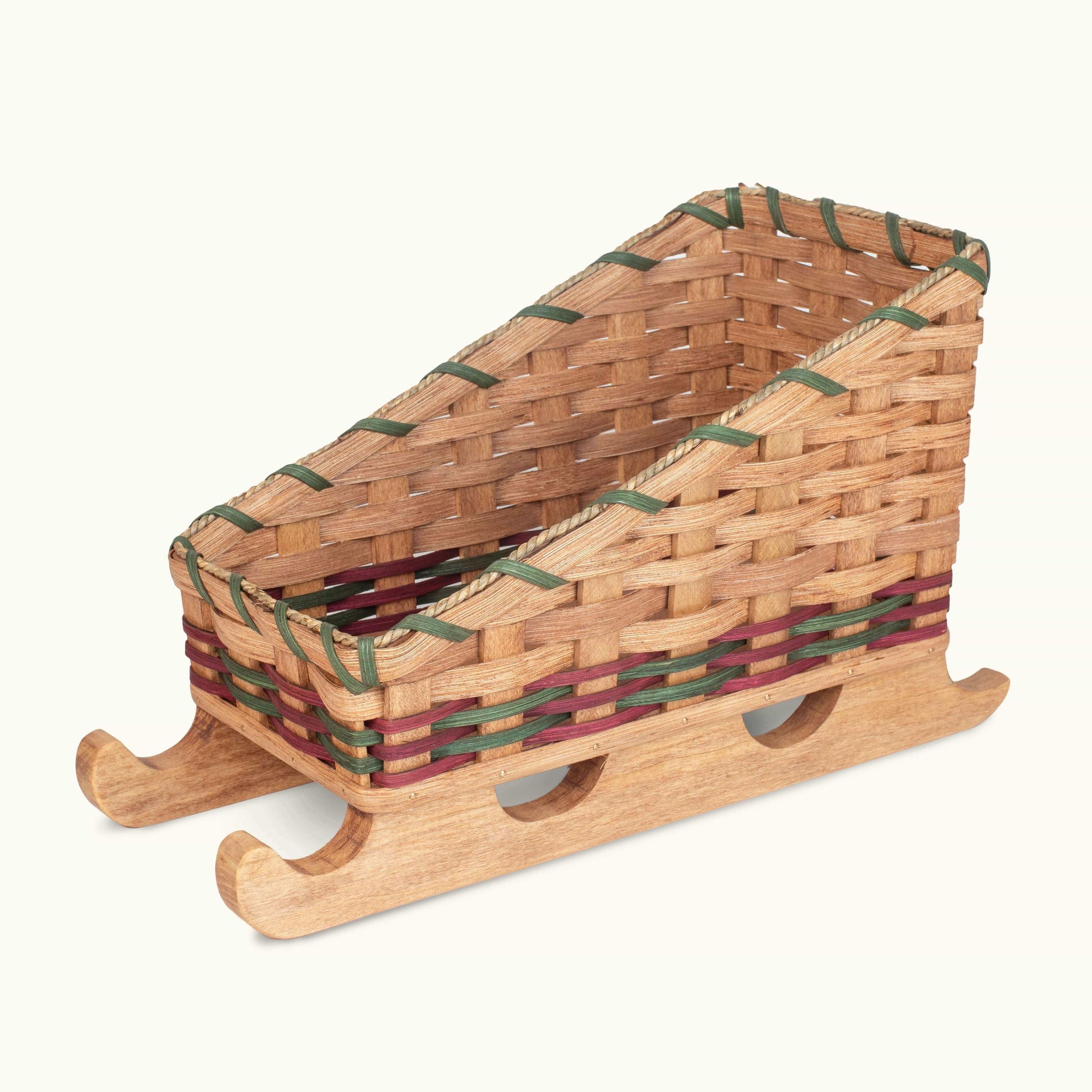 Santa Christmas Sleigh Centerpiece Decor: Amish Woven Wood
