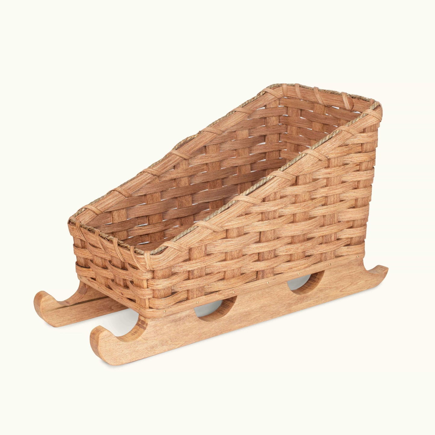 Santa Christmas Sleigh Centerpiece Decor: Amish Woven Wood Plain