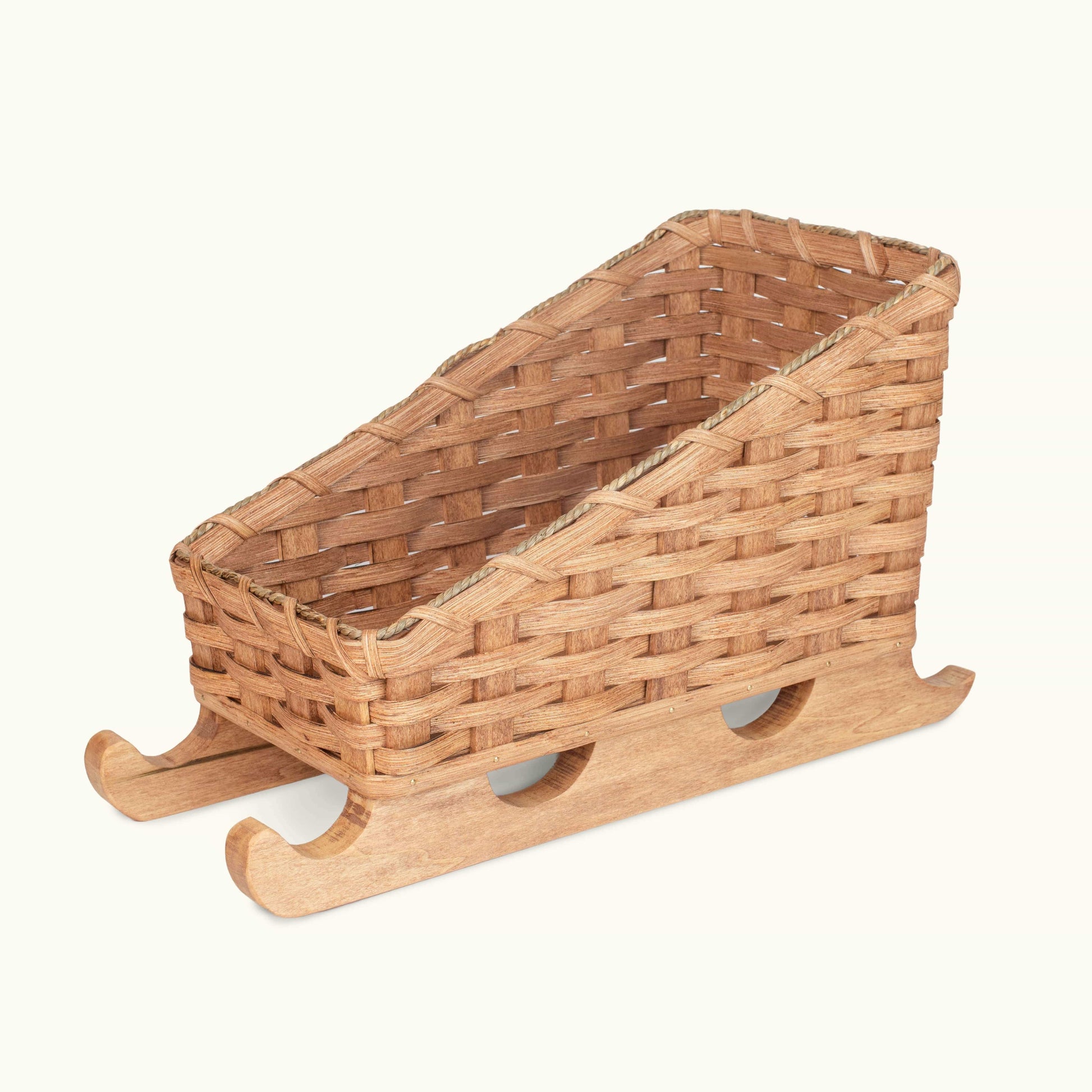 Santa Christmas Sleigh Centerpiece Decor: Amish Woven Wood Plain