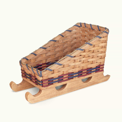 Santa Christmas Sleigh Centerpiece Decor: Amish Woven Wood Wine & Blue