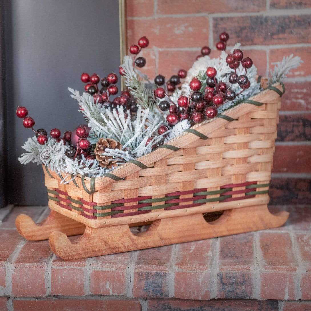 Christmas Sleigh Centerpiece | Amish Woven Decorative Santa Sleigh