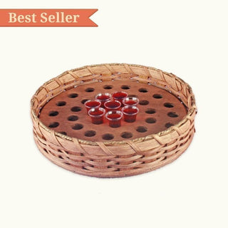 Amish Made Woven Wood Communion Cup Tray Basket Plain