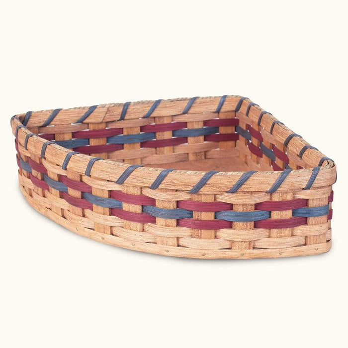 Amish Made Handwoven Large Corner Triangle Basket Wine & Blue