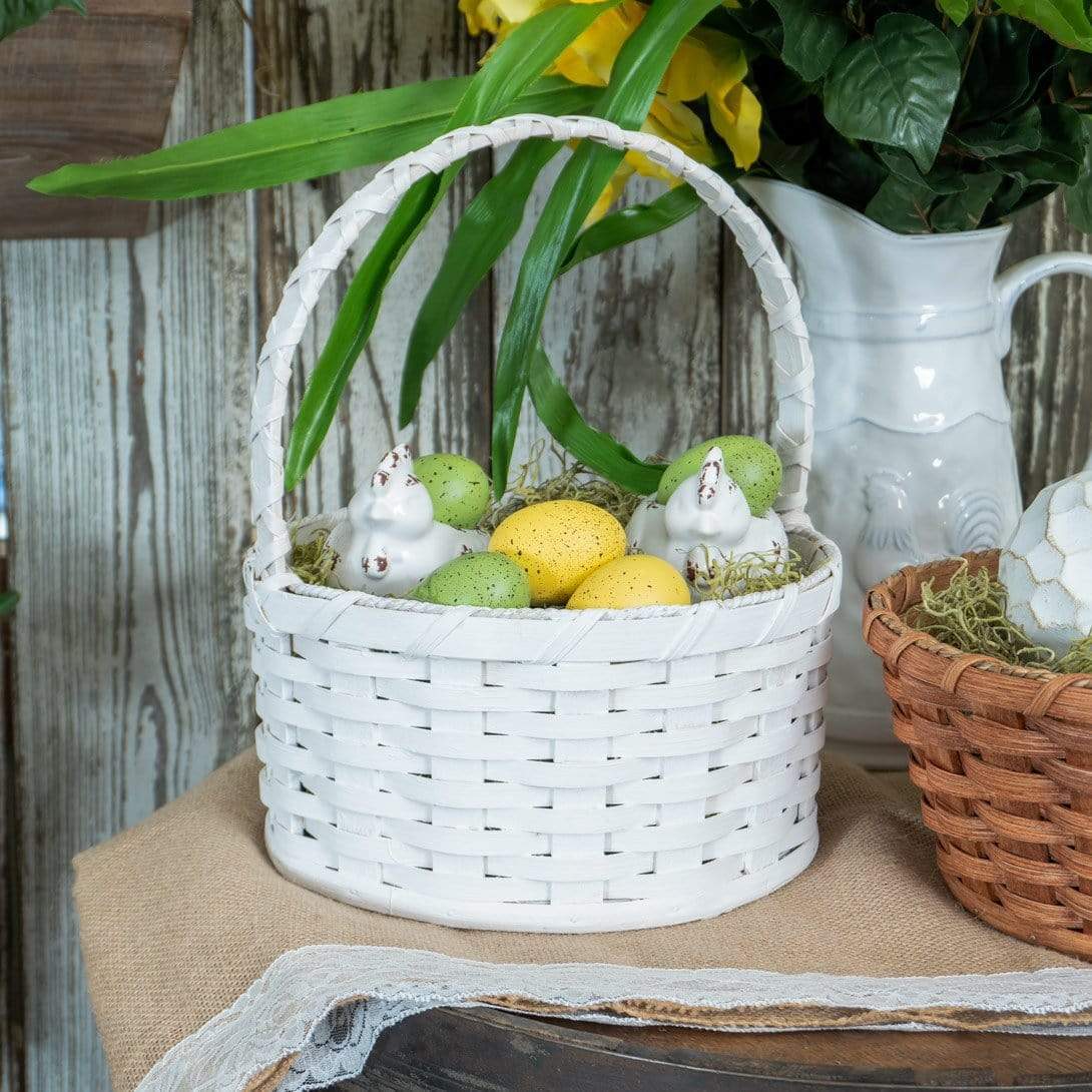 Small Round White Easter Basket Vintage Farmhouse Amish Wicker