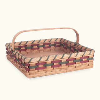 Medium Garden & Harvest Basket | Amish Wicker Shallow Basket w/Handle Wine & Green