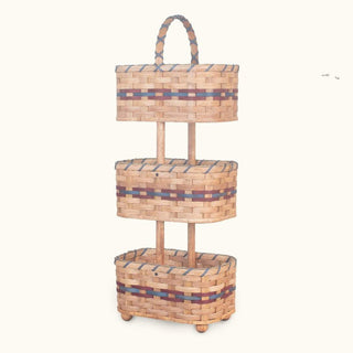 3 Tier Organizer Baskets | Extra Large Amish Wicker Decorative Storage Wine & Blue