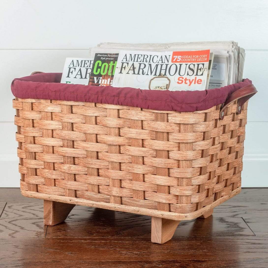 Fireplace Hearth & Large Magazine Basket: Amish Woven Wood