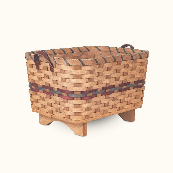 Fireplace Hearth & Large Magazine Basket: Amish Woven Wood Wine & Blue