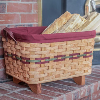 Fireplace Hearth & Large Magazine Basket: Amish Woven Wood Wine & Green