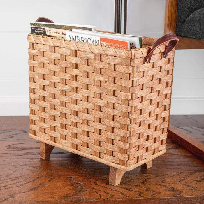 Floor Magazine Basket with Legs - Amish Woven Wicker Slim Design Plain