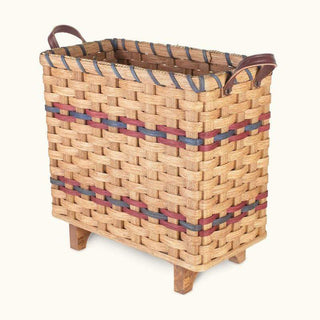 Floor Magazine Basket with Legs - Amish Woven Wicker Slim Design Wine & Blue