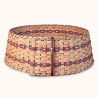 Large Woven Tree Collar - Amish Wicker Christmas Tree Ring Wine & Blue