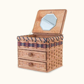 Amish Wicker Large Jewelry Box Storage Case With Lid & 2 Drawers