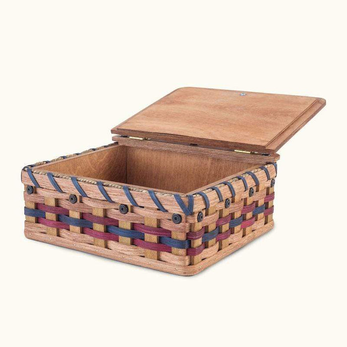 Amish Woven Wood Memory Keepsake Box or Small Jewelry Storage Wine & Blue