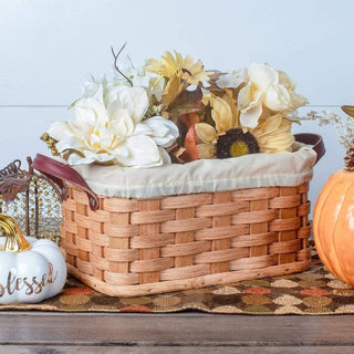 Amish Made Large Fruit  & Vegetable Basket w/Leather Handles Plain