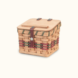 Amish Woven Wood Recipe Card Box with Lid Wine & Green