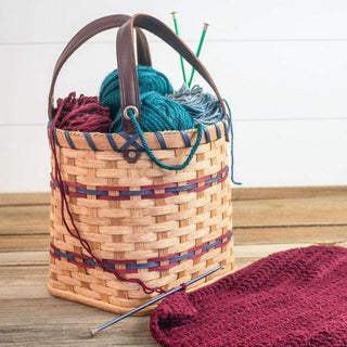 Crochet & Knitting Travel Tote Bag: Soft-Sided Amish Wicker Wine & Blue