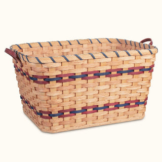 Extra Large Woven Laundry Basket | Vintage Retro Amish Wicker Wine & Blue