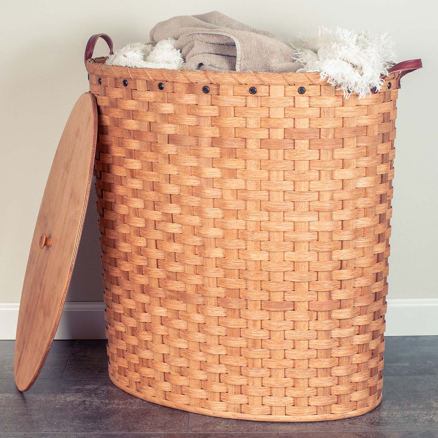 Oval Laundry Hamper With Lid |  Extra Large Amish Wicker Hamper Basket Plain