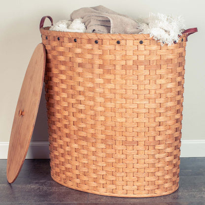 Oval Laundry Hamper With Lid |  Extra Large Amish Wicker Hamper Basket Plain