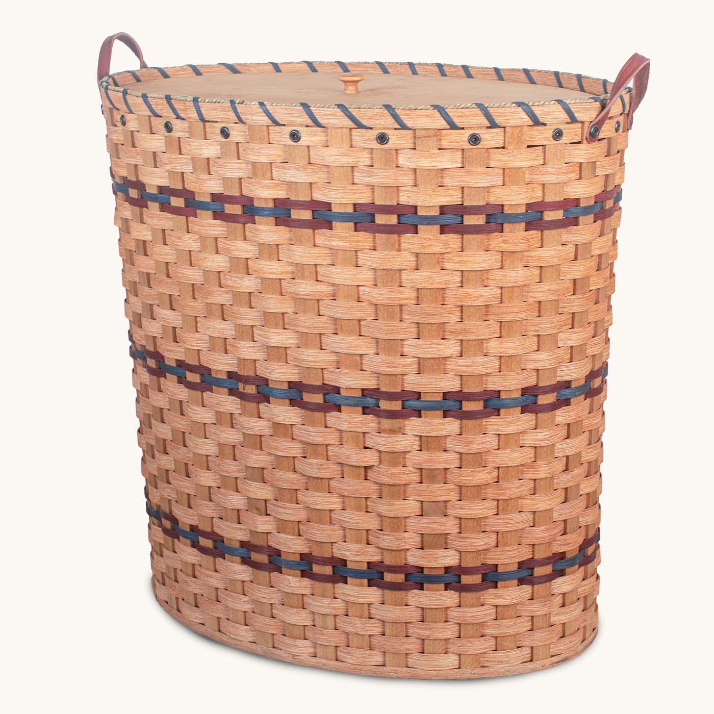 Oval Laundry Hamper With Lid |  Extra Large Amish Wicker Hamper Basket Wine & Blue