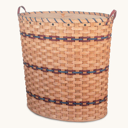 Oval Laundry Hamper With Lid |  Extra Large Amish Wicker Hamper Basket Wine & Blue