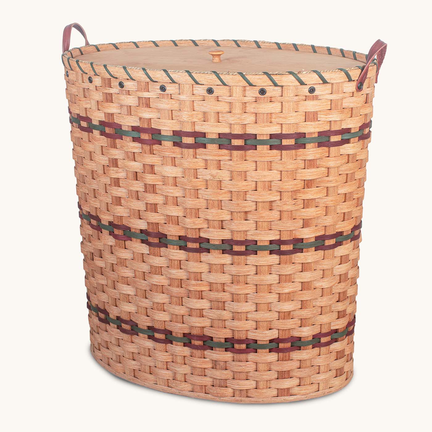 Oval Laundry Hamper With Lid |  Extra Large Amish Wicker Hamper Basket Wine & Green