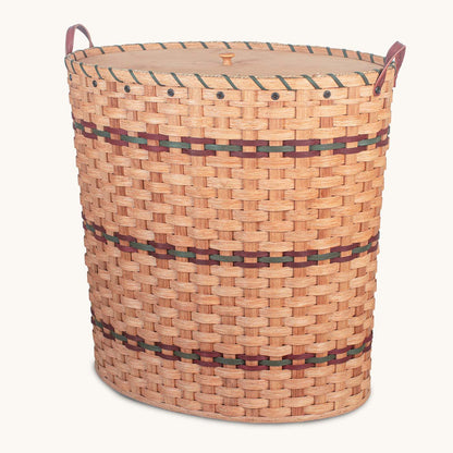 Oval Laundry Hamper With Lid |  Extra Large Amish Wicker Hamper Basket Wine & Green
