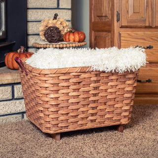 Throw Blanket Basket | Decorative Amish Wicker Living Room Storage Plain