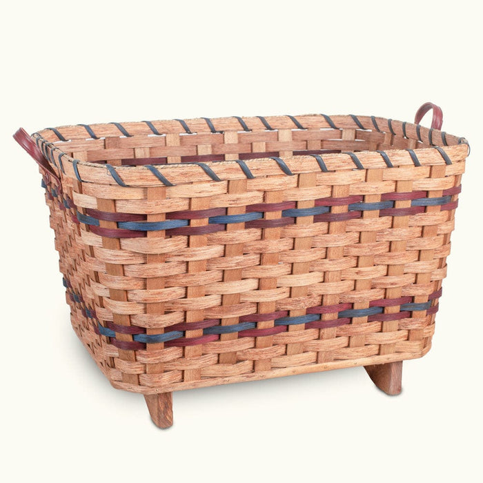 Throw Blanket Basket | Decorative Amish Wicker Living Room Storage Wine & Blue