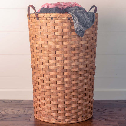 Wicker Hamper | Extra-Large Round Woven Laundry Basket w/Lid Plain