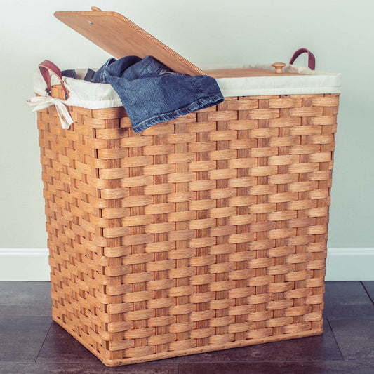 Wicker Laundry Basket | Large Amish Woven Hamper With Lid Plain